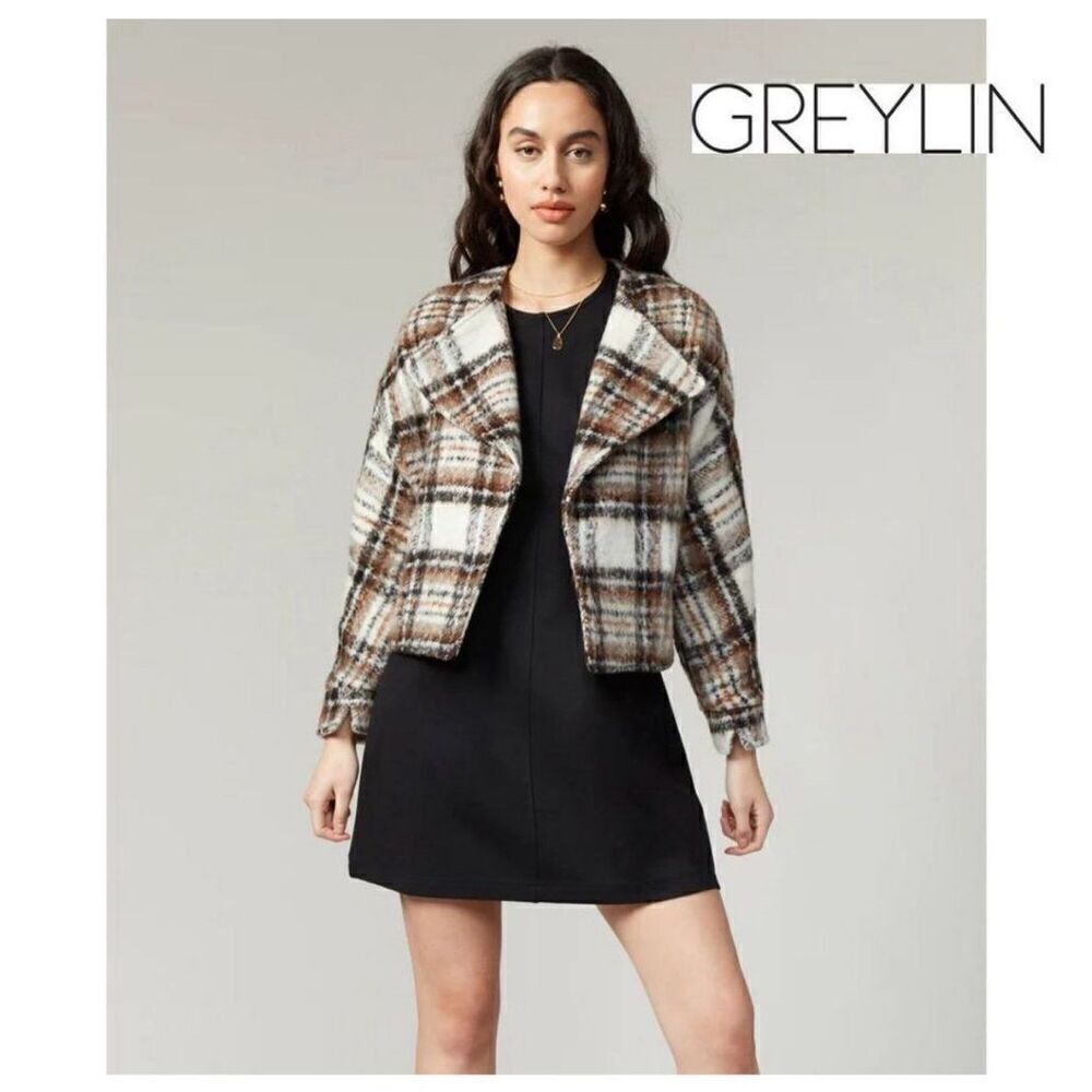 Greylin Chestnut Brown Dasia Brushed Plaid Moto Jacket